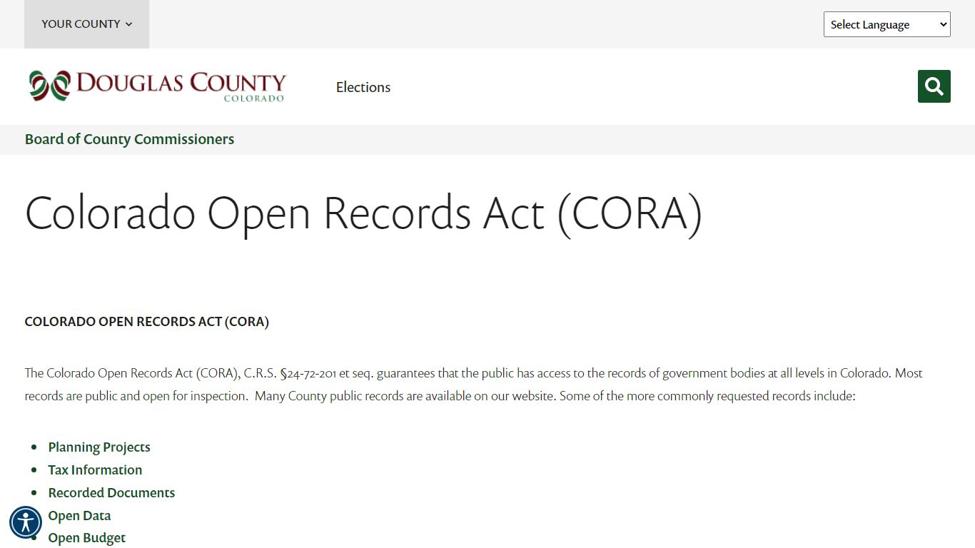 Colorado Open Records Act (CORA) - Douglas County